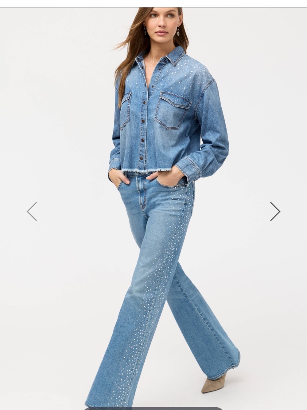 Johnny Was Light Blue Straight-Leg Jeans Set with Crystal Embellishment